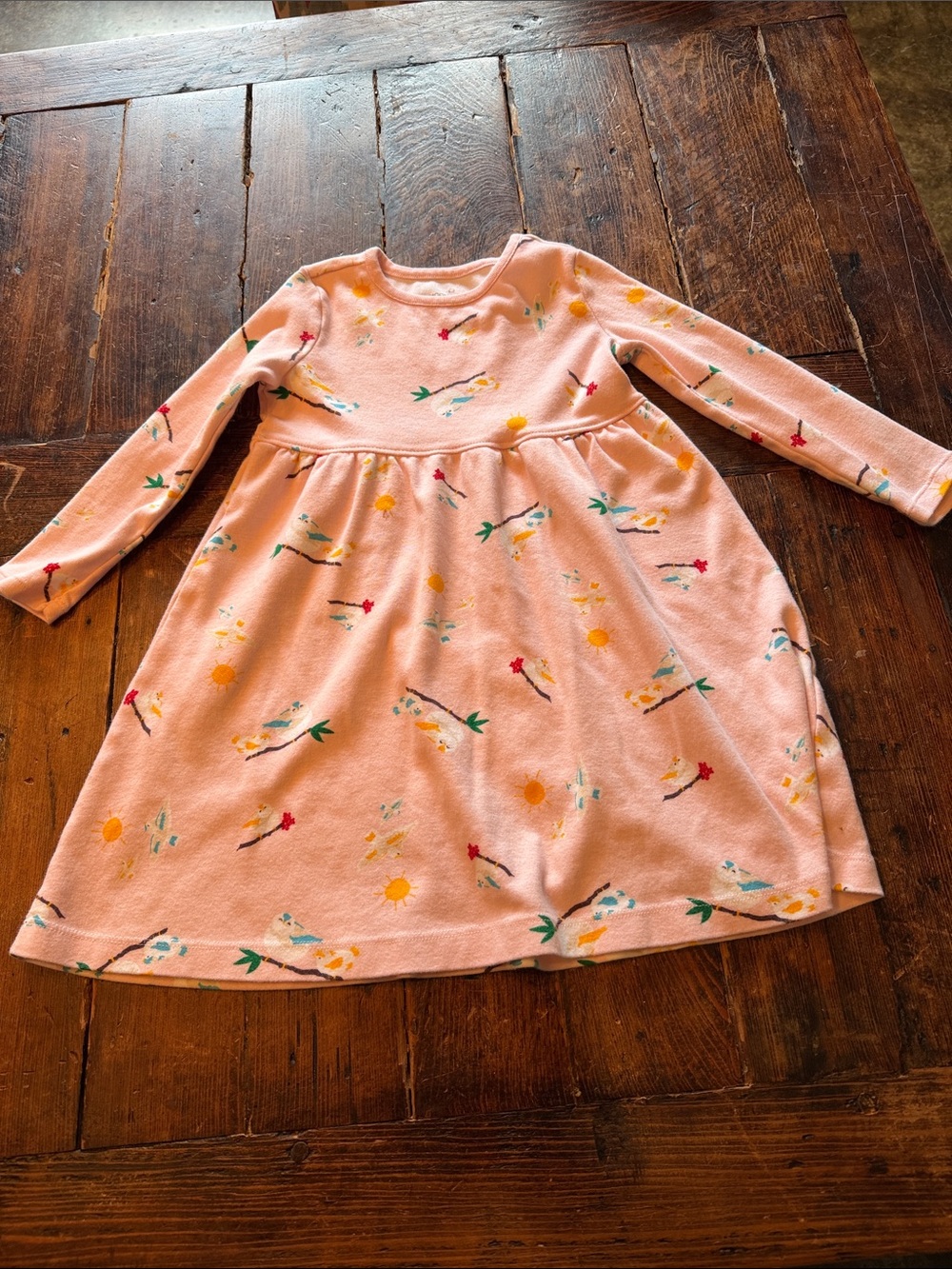 Moon and Back by Hanna Anderson-Light Pink Long-Sleeve Floral & Bird Print Dress